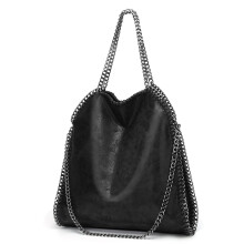 Sacs à main pour femmes en cuir souple, style créateur, avec poignée supérieure, poches, cabas décontracté, bandoulière et chaîne, noir