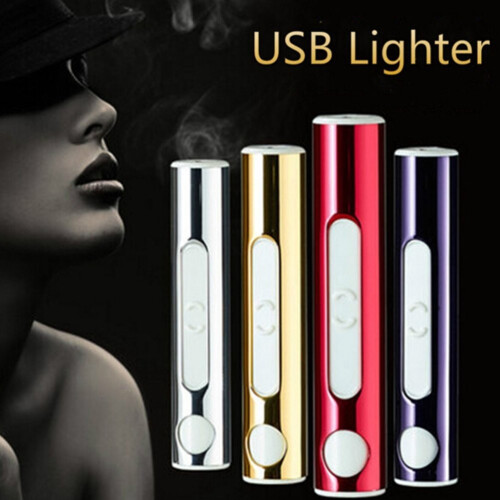 (silver)Silver Metal Shell Recharge Usb Lighter Electronic Mini Cigarette Windproof Arc 2