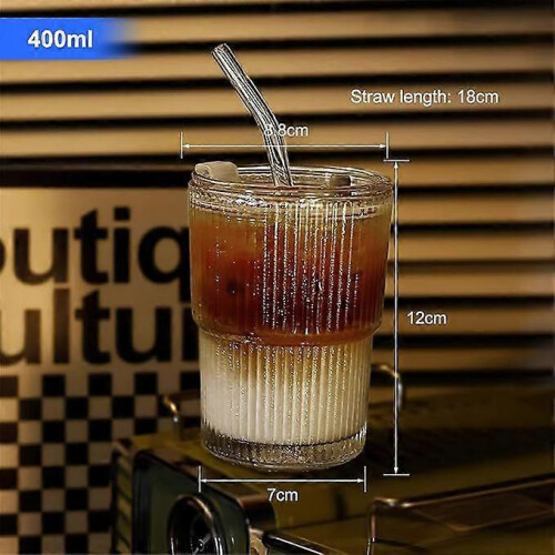 Συσκευασία 2 τεμαχίων γυάλινων ποτηριών 400ml με καπάκι και καλαμάκι, γυάλινο 2