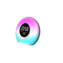 Kannettava monitoimi-FM-radio Bluetooth-kaiutin, jossa lämpömittari, digitaalinen herätyskello ja väriä vaihtava himmennettävä LED-valo