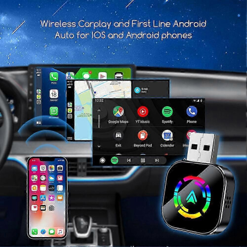 Dongle wireless 2 in 1 per Android Auto, plug and play, con connessione automatica, per auto berlina. 2