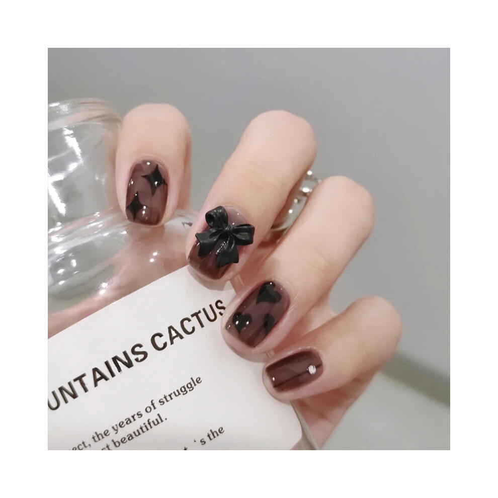 Roc-Electron 24Pcs Black Bowknot Nail Patches Removable