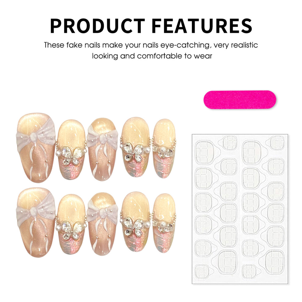 Hue-Grain (2733) Flash Cat Eye Fake Nails - Easy Apply Nail Art