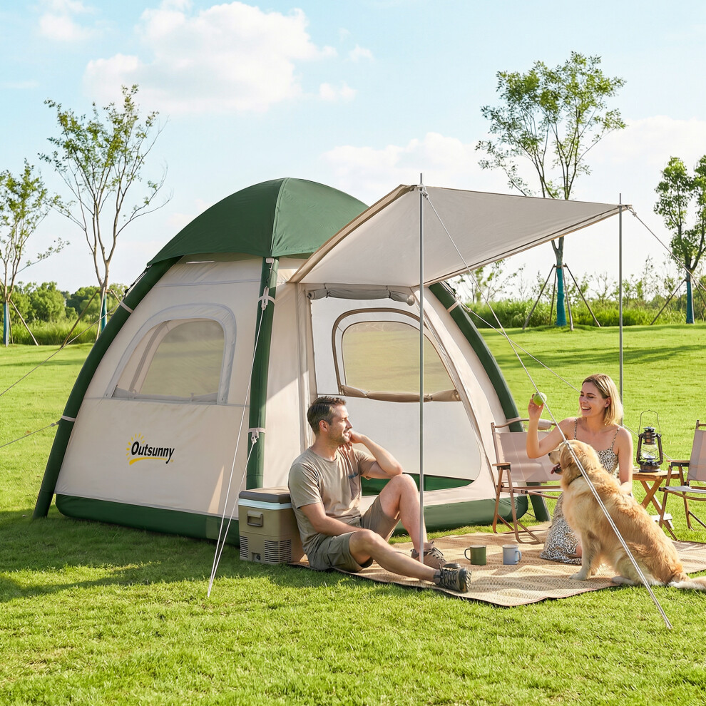 Outsunny 3 Man Inflatable Camping Tent W/ 3000Mm Waterproof Rainfly, Beige