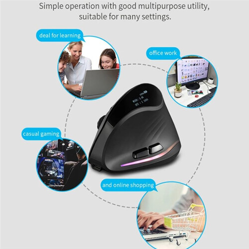 Rechargeable Wireless Vertical Mouse with Screen Display Ergonomic Mice 6 Button Programmable Gaming Mouse for Gamer