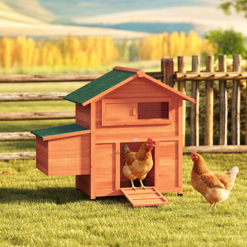 PawHut PawHut Chicken Coop, Wooden Hen House with Nesting Box, Pull-Out Tray 2