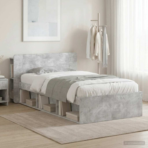 VidaXL vidaXL Bed Frame with Storage with Headboard Concrete Grey 90 x 200 cm