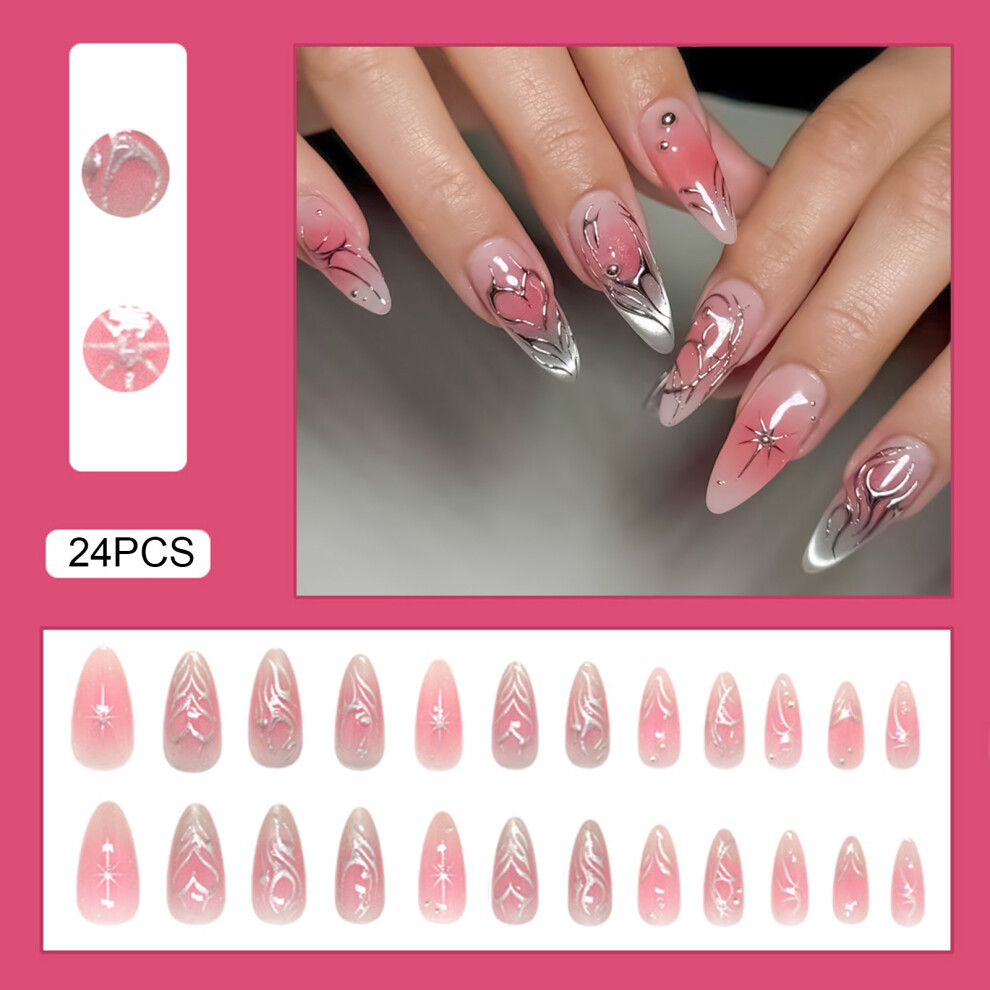 Zhouq-Outdoors 24Pcs Heart Print Fake Nails, Blush Pink, Resin, No Pressure