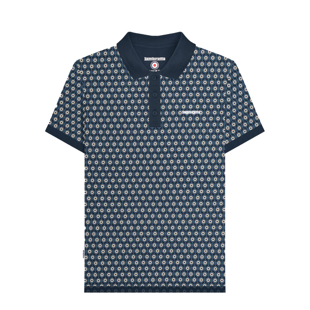 Lambretta (Xxl, Navy/Silver) Mens Roundel Geometric Polo Shirt