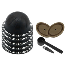 230ml Reusable Coffee Capsule Set, Refillable Filter Shells with Silicone Lids, Spoon and Brush for