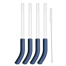 4 Pcs Replacement Glass Straw for BlendBOSS 26oz Travel Tumbler, Reusable Smoothie Straws with Cleaning Brush