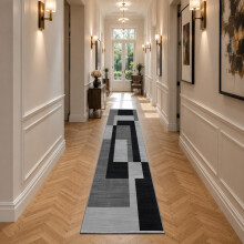 (60x220cm (Hallway Runner), Milo Black Grey) BedLooms Crystal Printed Rugs - Soft Pile Non Slip Carpet for Living Room Bedrooms UK