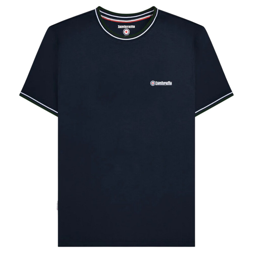 Lambretta (L, Navy/White/Green) Mens Aw24 Twin Tip Pique T-Shirt