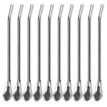 10Pcs Straws Spoon 7.2 Inch Stainless Steel Yerba Mate Tea Drinking Straws Multifunctional Reusable Straw Stirring Spoon