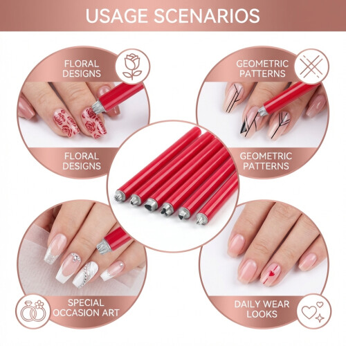 (01) 6Pcs Nail Stamp Pens for Floral DIY