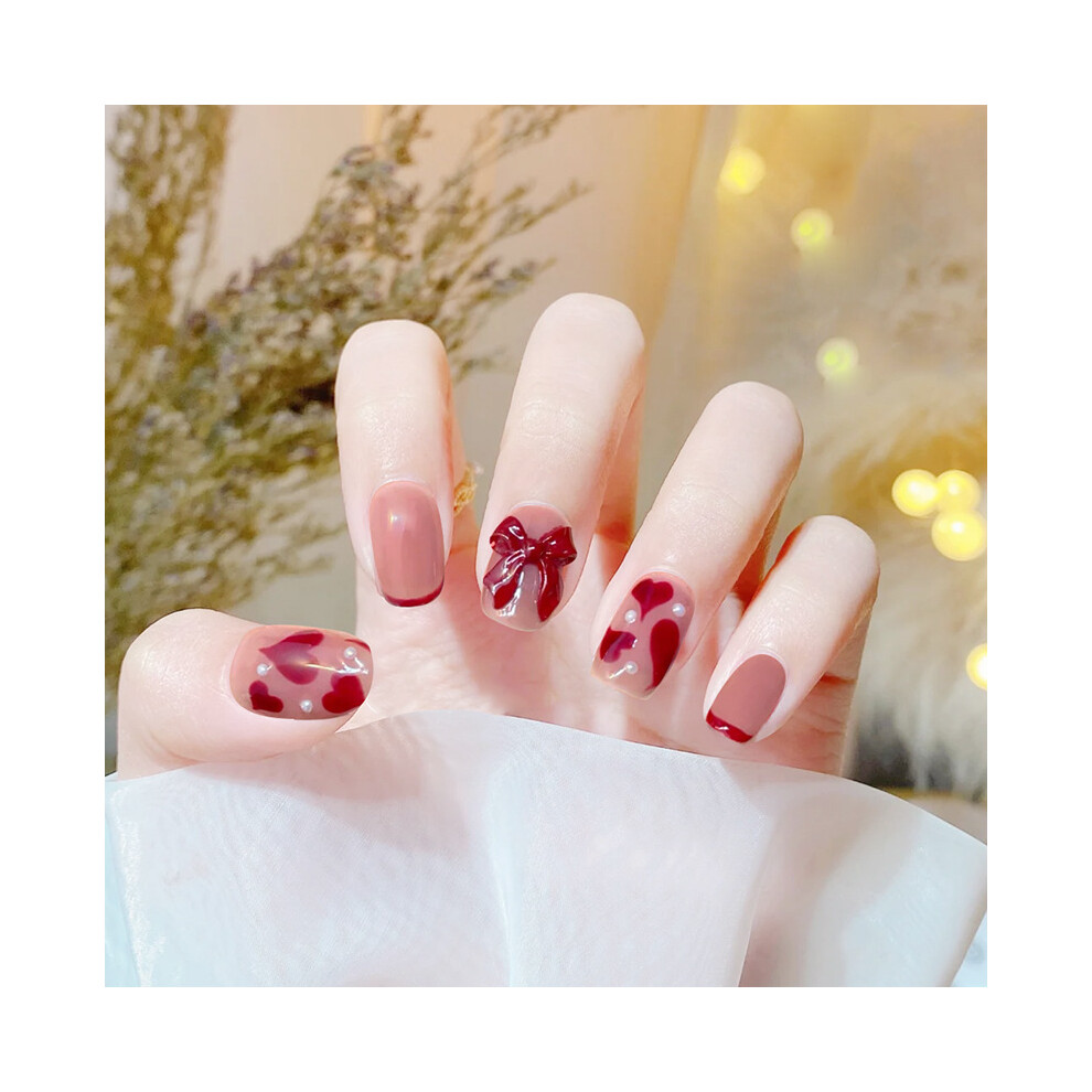 Dachuang Beauty 24Pcs Bow False Nail Patches, Quick Glue-On Manicure