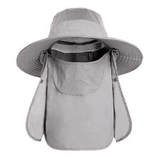 Outdoor Sun Protection Hat for Men and Women, Wide Brim Bucket with Face Cover & Neck Flap Grey