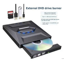 Multi-Functional External Blu-Ray Drive, USB /Type-C Portable VCD/DVD/CD Burner Reader with USB Hub, Card Reader