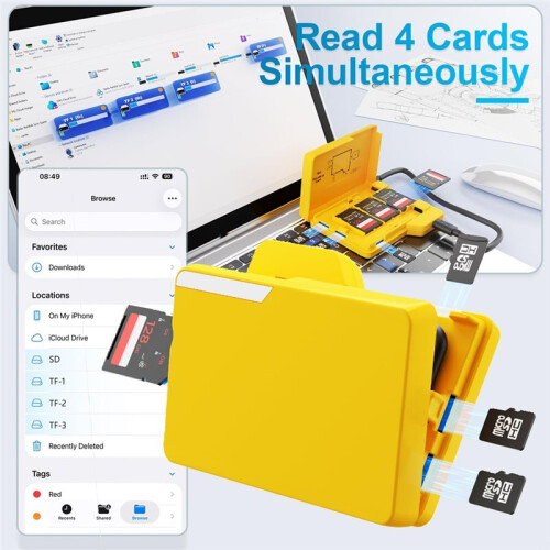 Memory Card Reader: Read and Write 4 Cards Simultaneously with A 15-Slot Folder-Style Storage Case, for USB Type-C 1