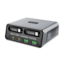 100W Multi-Port GaN Fast Charger Hub with 70cm Retractable Cable for Laptop/Phone/Tablet Charging Station EU Plug