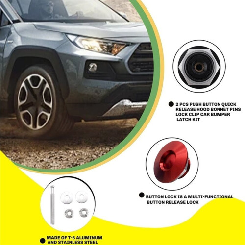 2 PCS Push Button Quick Release Hood Bonnet Pins Lock Clip Car Bumper  Kit Red 2