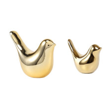 2 Goldene Vogelfiguren, Moderne Keramik-Vogelstatuen, Tierskulptur, Heimdekoration, Kunsthandwerk, Goldkeramik