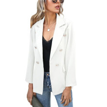 Damen Blazer Jacke Business Casual Offene Vorderseite Business Casual Revers Eleganter Mantel mit Taschen Weiß XL