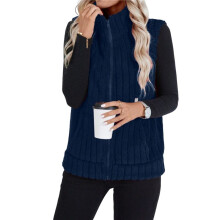 Damen Steppweste Ärmellos Reißverschlussjacken Oberbekleidung Herbst Frühling Trendy Mantel Dunkelblau XL