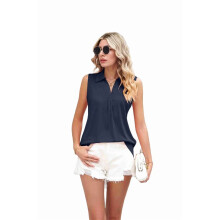 Ärmellose Tops für Damen - Sommer-Tanktops mit V-Ausschnitt, Lässig, Lockere Shirts mit Festem Kragen, Marineblau, XL