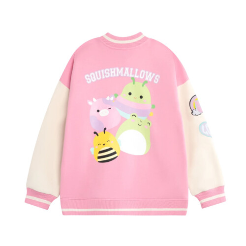 Squishmallows (8-9 Years, Pink Solid) Squishmallows Girls Squish Squad Varsity Jacket 1