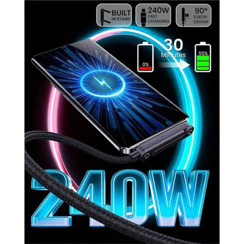 240W TypeC to TypeC Charge Cable with Stand for Fast Charging and Data Sync 1.5m 1
