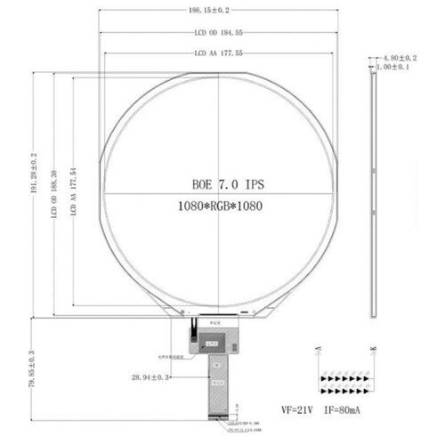 7 Inch LCD Screen TFT Circular Display 1080x1080 MIPI Interface RGB Color Screen for DIY Projects 2