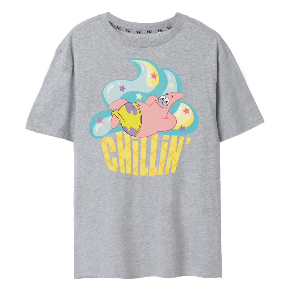 Spongebob Squarepants (L, Grey Marl) Womens/Ladies Chillin Patrick Star T-Shirt
