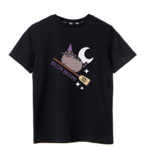 (9-10 Years, Black) Pusheen Girls Broom Broom Halloween Short-Sleeved T-Shirt