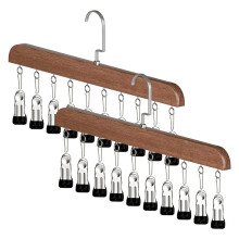 2PCS Closet Organizer with 10 Clips - Space Saving, Multi-Purpose, Durable-Wood Design, Ideal for Small Spaces A