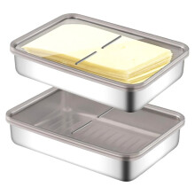 2 Pcs Cheese Container Deli Meat Storage for Refrigerator, Stainless Steel Luncheon Meat Storage with Lid Containers