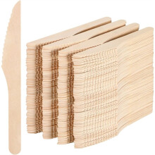 300 Pcs Disposable Wooden Knives Wooden Disposable Cutlery Utensils 6.5 Inch Length for Party Camping Traveling Family