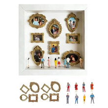 DIY Museum Silhouette Box Shadow Frame Kit with Gold Frames & Figurines for Family Memory Display
