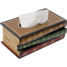 1pc Crafted Classical Retro Wooden Antique Book Tissue Box Cover Rectangular Tissue Holder Dispenser Paper Cover Case