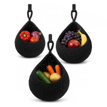 Boho Decor Hanging Wall Baskets Set for Kitchen 3 Pcs Teardrop Baskets with Hooks Storage Fruit Onion Vegetable Potato A