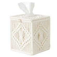 Tissue Box Cover Square Open-Bottom Tissue Box Holder Decor Tissue Organizer Bohemian Handmade Woven Tissue Box