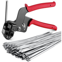 Stainless Steel Cable Tie Pliers Set-100PCS Heavy Duty Metal Zip Ties, 200LBS Tensile Strength