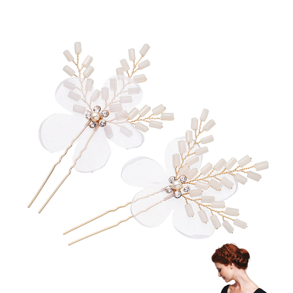 Dcph-Clothing Bridal U-Shape Hairpin With Flower, Anti-Slip Grip