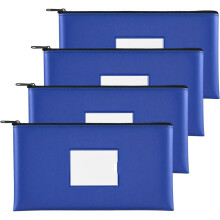 Money Bags with Zipper, 4-Pack Bank Bags with Label, Waterproof Leather Money Pouches,for Cash Coin Bill Invoice Deposit