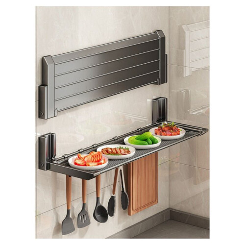 Wall-Mounted Foldable Kitchen Prepare Dishes Organizer Punch Free Large-Capacity Storage Draining Rack Kitchen Organizer 1