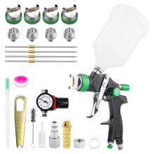 HVLP Paint Spray Gun Kit with 4 Nozzles for Automotive & Home Projects - Green