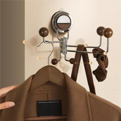 No-Drill Rotating Suction Hooks - Strong Hold, Easy Wall Installatio, Wall Mounted Adjustable with 5 Hooks for Bathroom 2