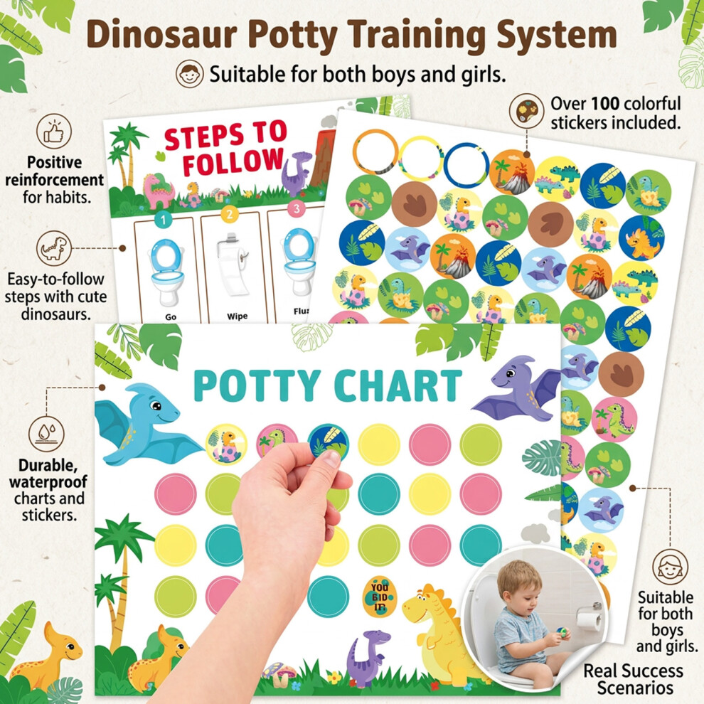 Roc-Electron (Dinosaur) Eco-Friendly Toilet Training Stickers For Kids - 50 Chars