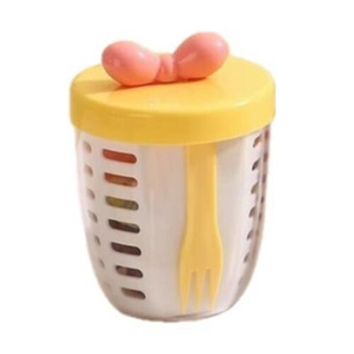 Double Wall Salad Cup Portable Leak Proof Oat Container with Fork Handle Drain Fruit Cup Cute Breakfast Cup Yellow