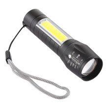A2 XPE+COB LED Mini-USB-Taschenlampe mit wiederaufladbarem, einstellbarem Fokus, drei Leuchtmodi und Aufbewahrungsetui:A2